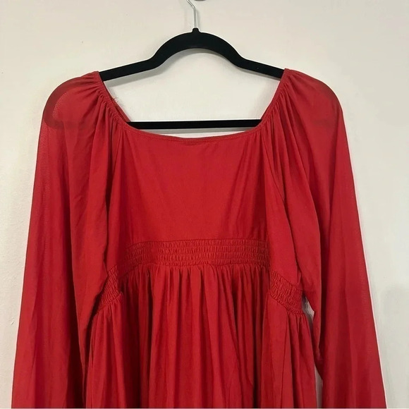 Torrid Stretch Mesh V-Neck Smocked Waist Babydoll Top Red Size 00, M, 10 GUC - Picture 8 of 9
